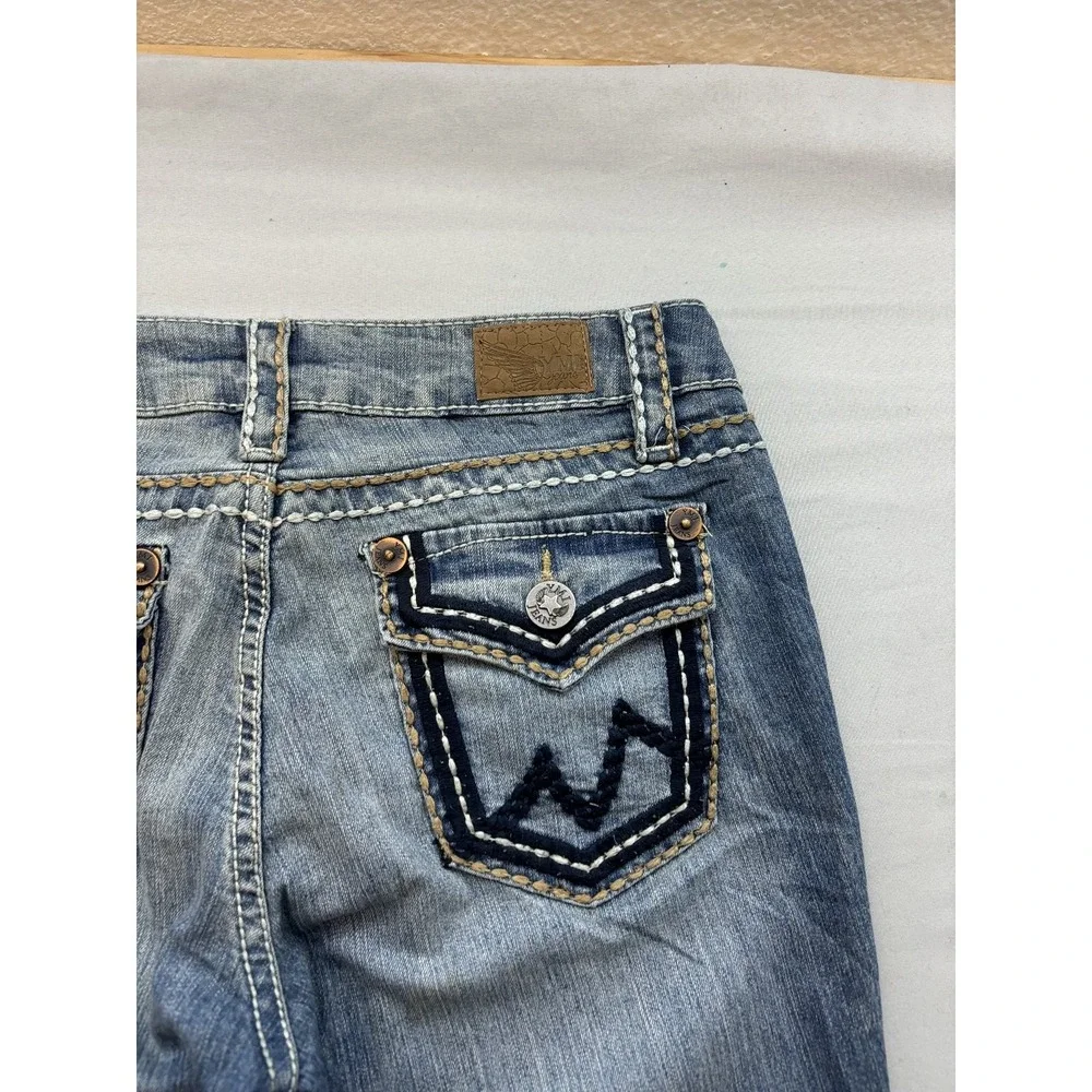YMI Jeans Women's Size 7 Bootcut Low Rise Embellished Denim Blue Jeans